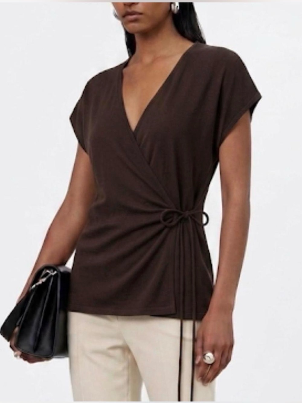 Max Mara Brown Wrap-Front Short Sleeve Top